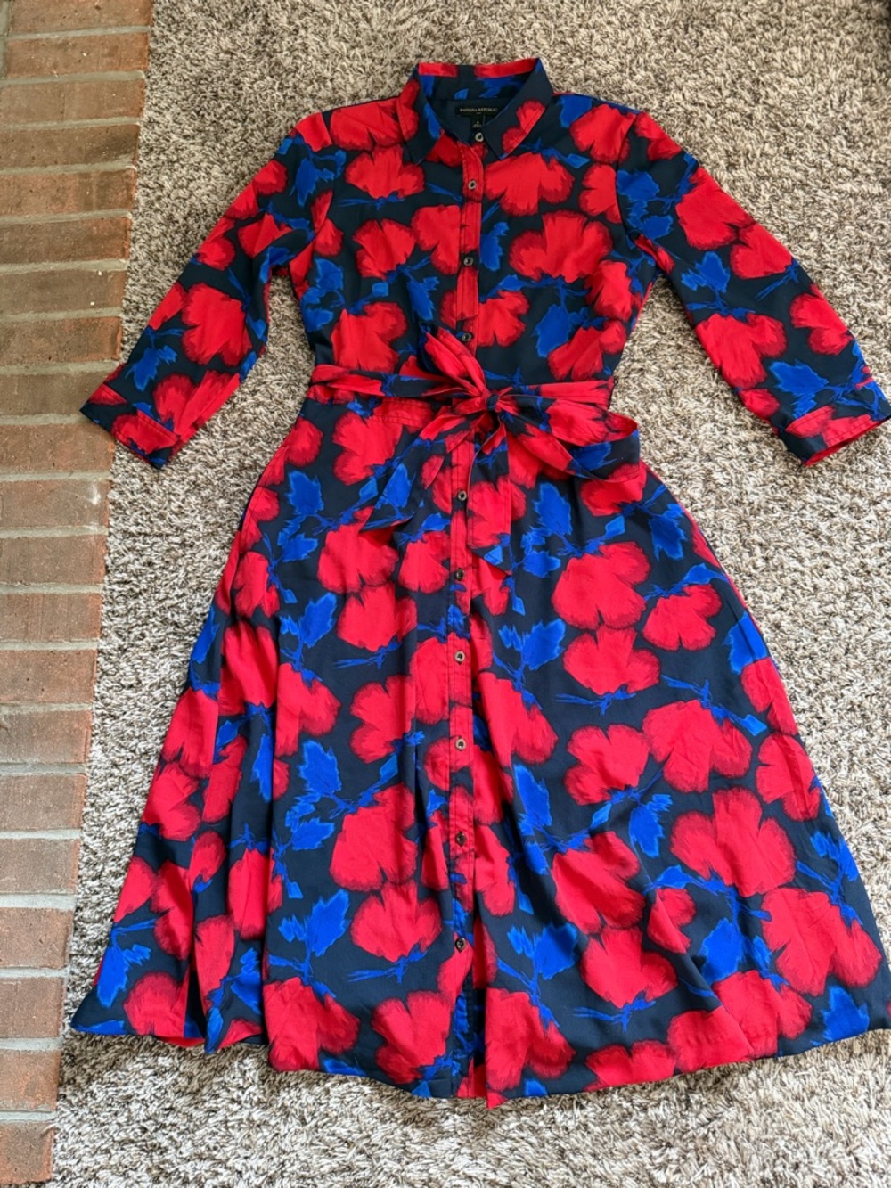 Banana Republic Red & Blue Floral Midi Dress